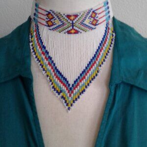 Beautiful handmade Beaded Native American looking Fringe Choker Necklace.